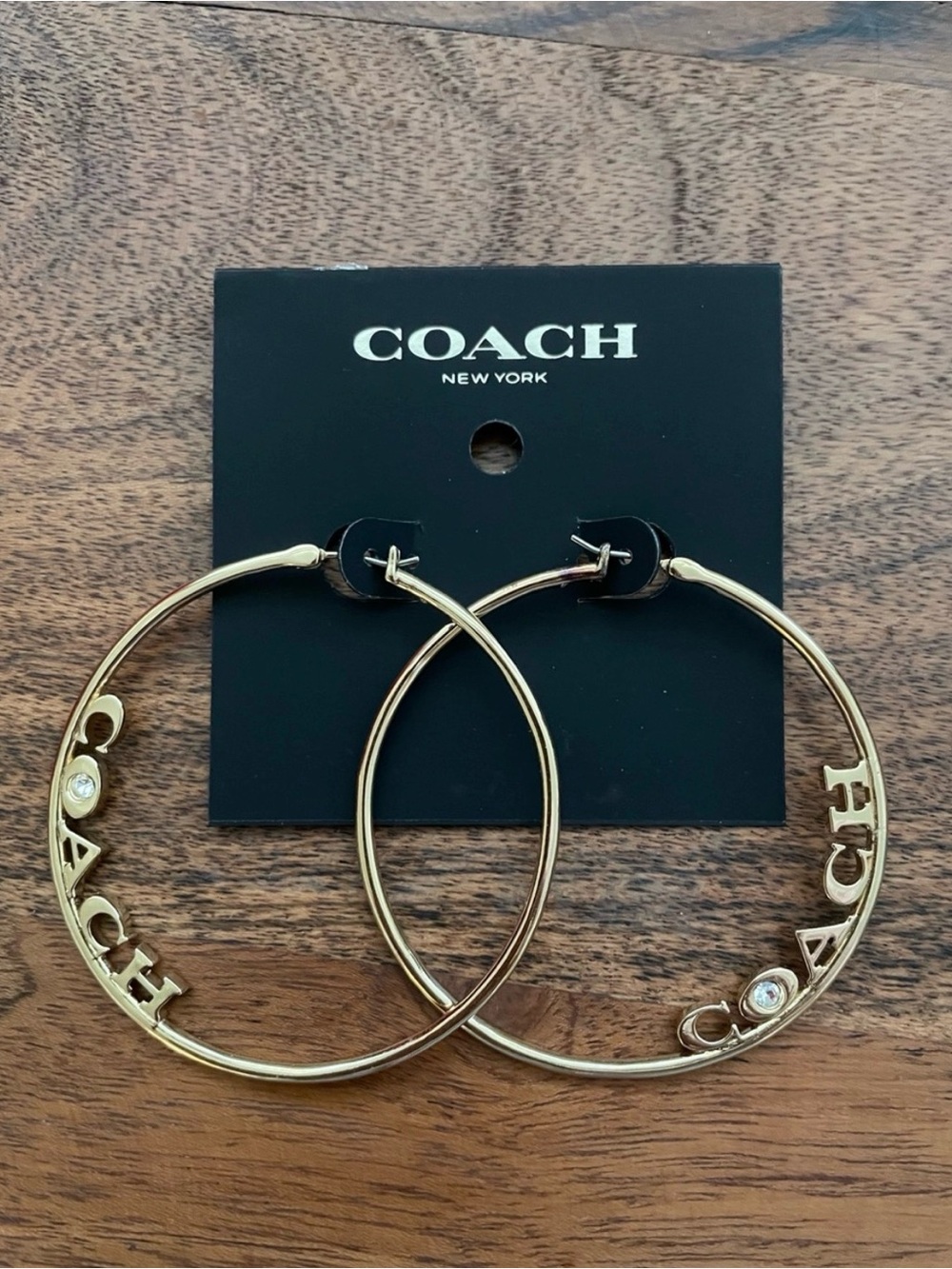 Coach Gold Large Hoop Earrings with Crystal New